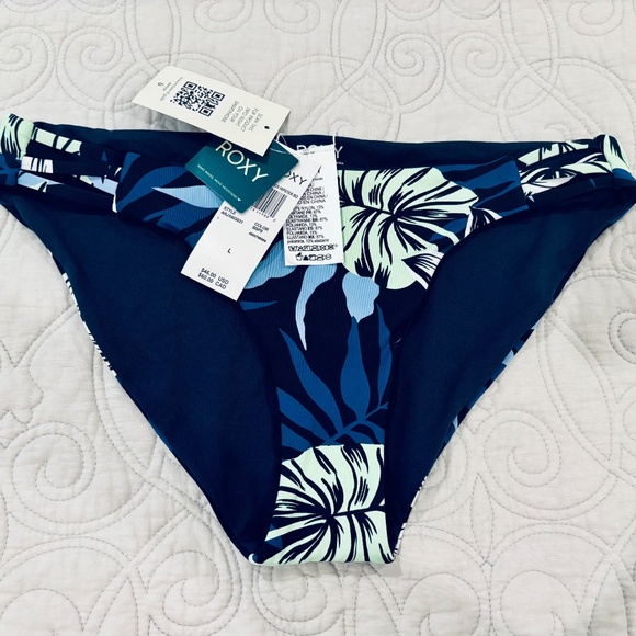 Roxy Beach Classics Hipster Bikini Bottoms Swimsuit Blue Floral L - Picture 5 of 5